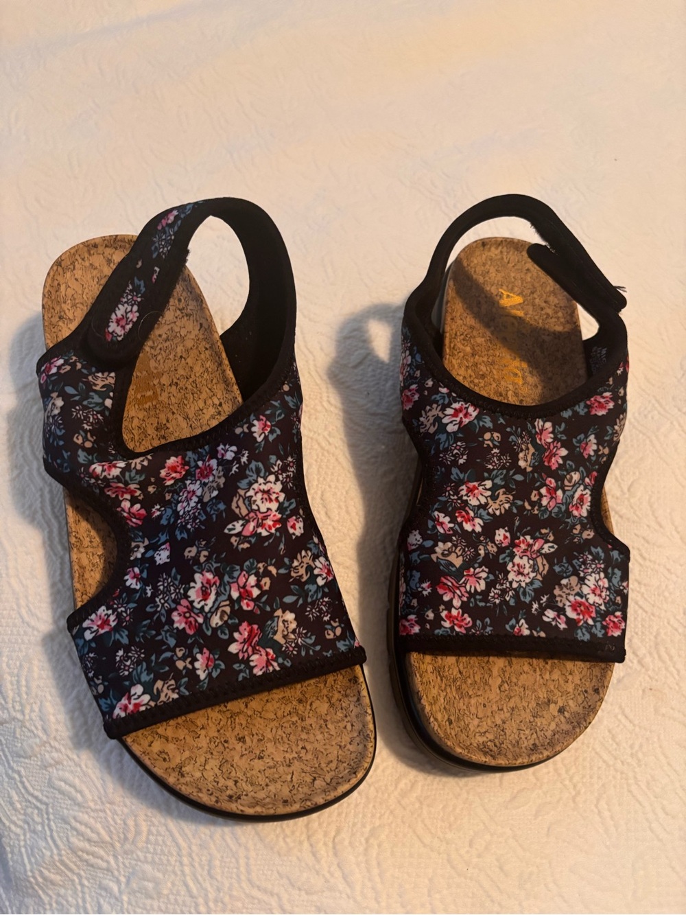 Alegria Black Floral Cork-Style Footbed Sandals
